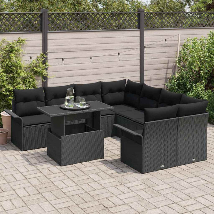 Set de canapele pentru grădină cu pernă 9 pcs Negru Rattan poli - WALTI WALTI
