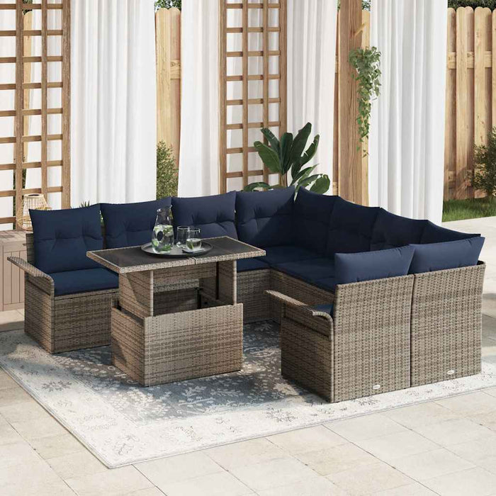 Set de canapele pentru grădină cu pernă 9 pcs Gri Poli Rattan - WALTI WALTI