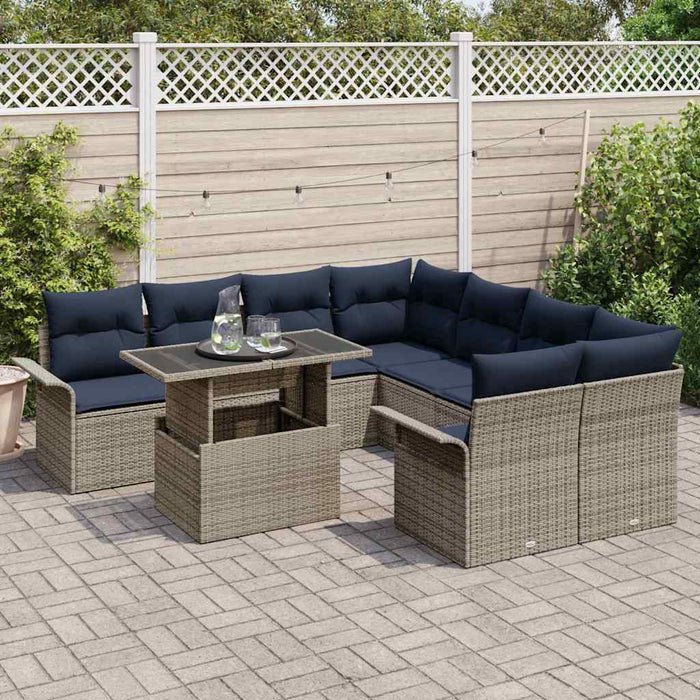 Set de canapele pentru grădină cu pernă 9 pcs Gri Poli Rattan - WALTI WALTI