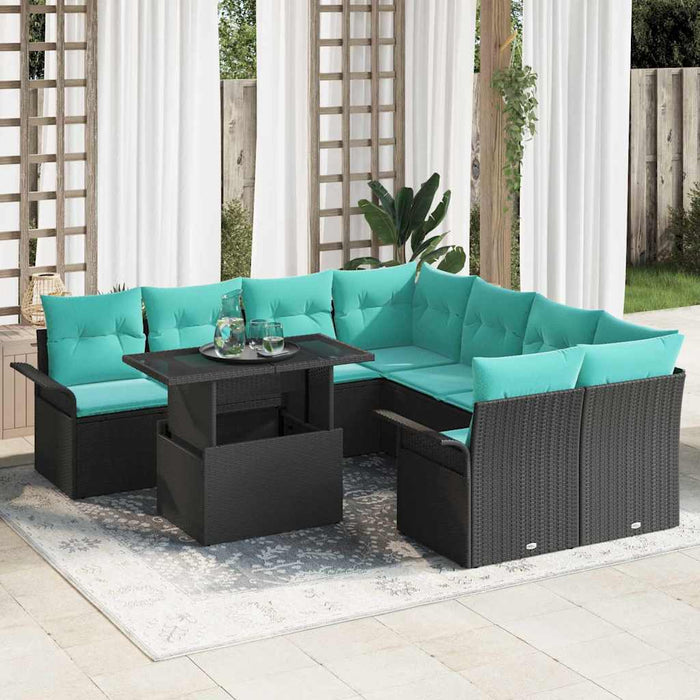 Set de canapele pentru grădină cu pernă 9 pcs Negru Poli Rattan - WALTI WALTI