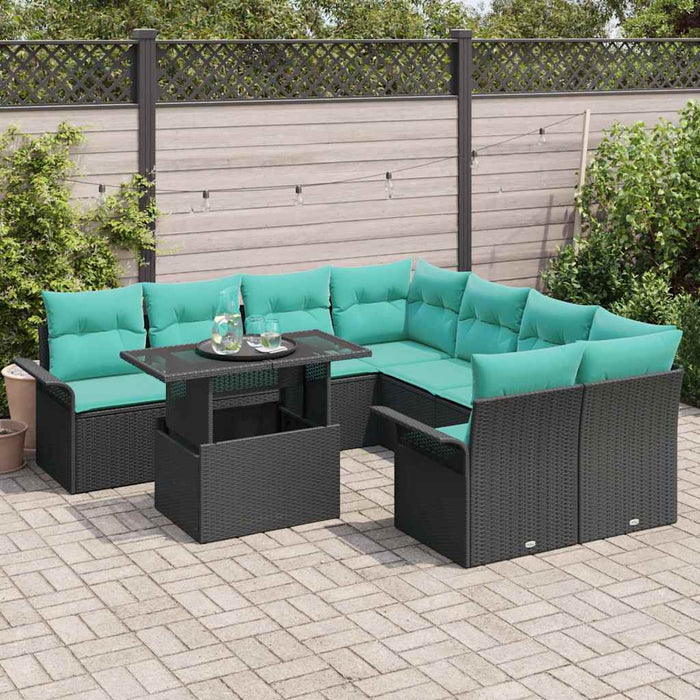 Set de canapele pentru grădină cu pernă 9 pcs Negru Poli Rattan - WALTI WALTI