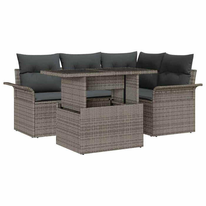 Set de canapele pentru grădină cu pernă 5 pcs Gri Rattan poli - WALTI WALTI