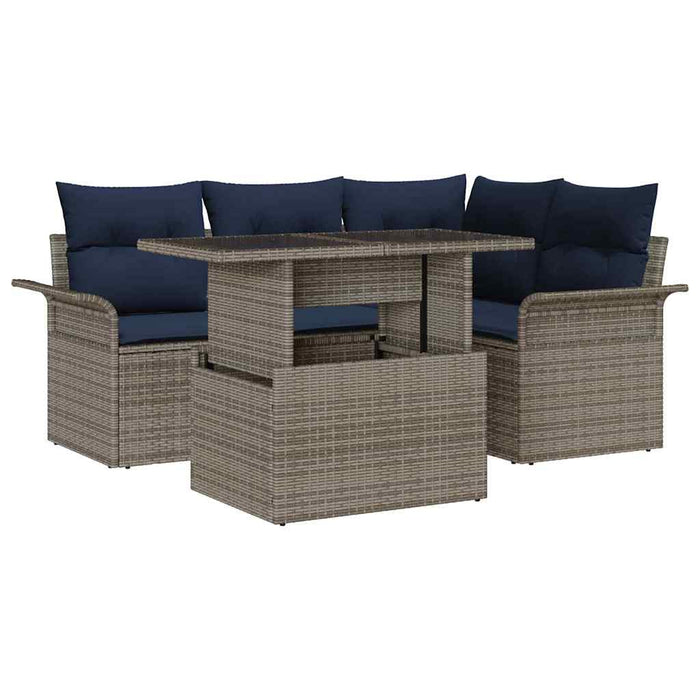 Set de canapele pentru grădină cu pernă 5 pcs Gri Poli Rattan - WALTI WALTI
