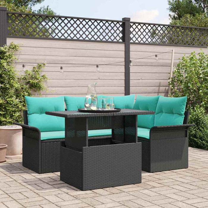 Set de canapele pentru grădină cu pernă 5 pcs Negru Poli Rattan - WALTI WALTI