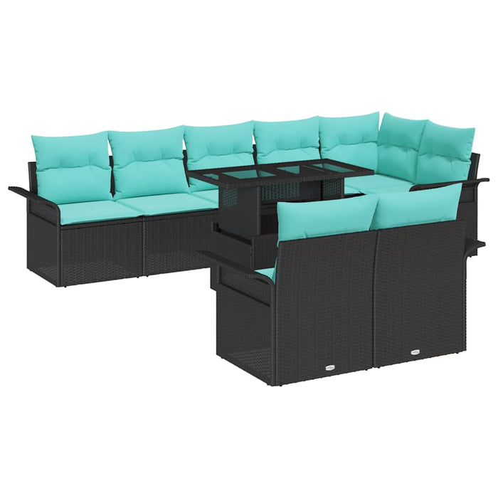 Set de canapele pentru grădină cu pernă 9 pcs Negru Poli Rattan WALTI