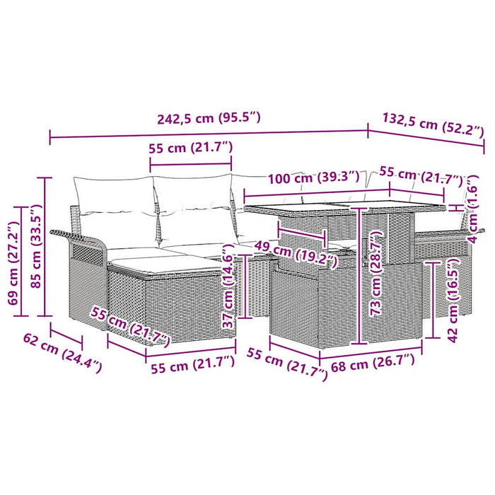 Set de canapele pentru grădină cu pernă 7 pcs Bej Rattan poli - WALTI WALTI
