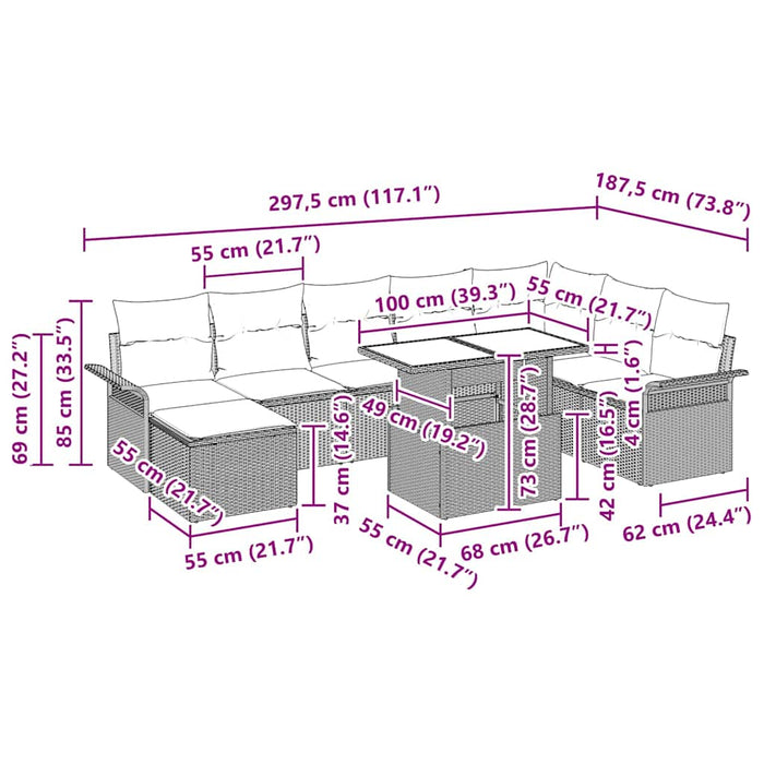 Set de canapele pentru grădină cu pernă 9 pcs Bej, crem - WALTI WALTI