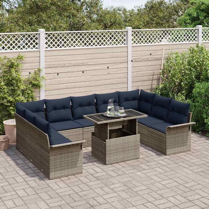 Set de canapele pentru grădină cu pernă 10 pcs Gri Poli Rattan - WALTI WALTI