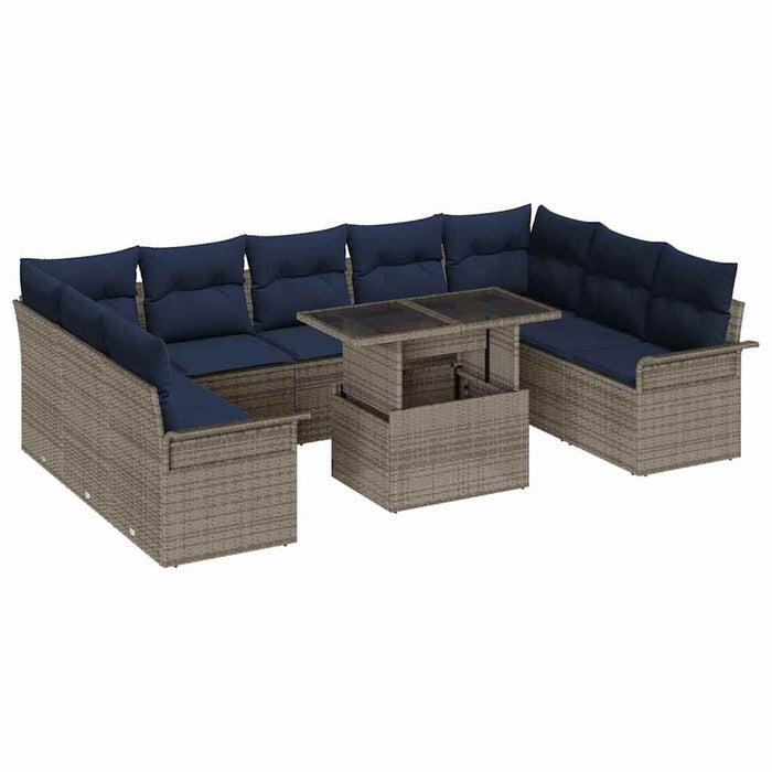 Set de canapele pentru grădină cu pernă 10 pcs Gri Poli Rattan - WALTI WALTI