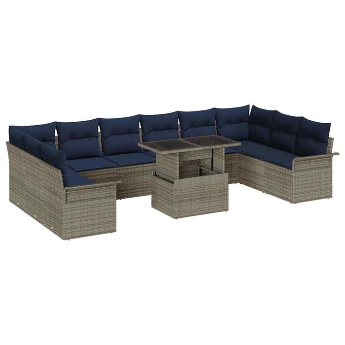 Set de canapele pentru grădină cu pernă 11 pcs Gri Poli Rattan - WALTI WALTI
