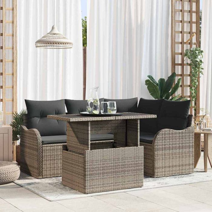 Set de canapele pentru grădină cu pernă 5 pcs Gri Poli Rattan - WALTI WALTI