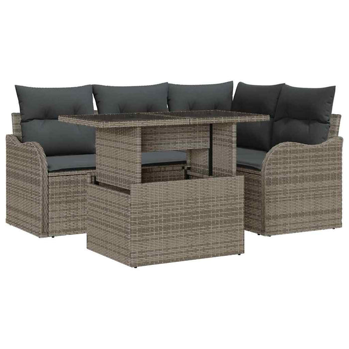 Set de canapele pentru grădină cu pernă 5 pcs Gri Poli Rattan - WALTI WALTI