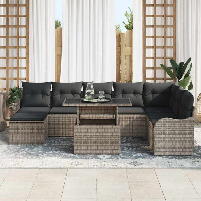 Set de canapele pentru grădină cu pernă 9 pcs Gri Rattan poli - WALTI WALTI