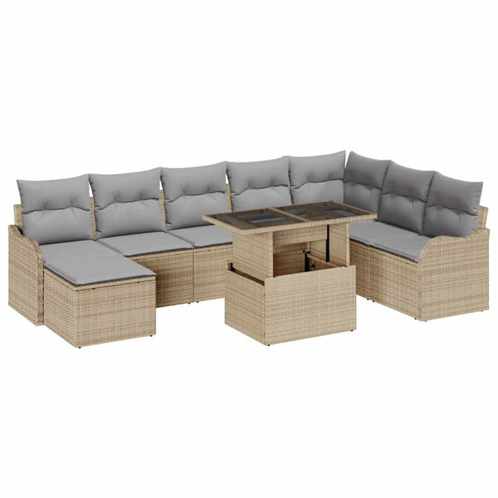 Set de canapele pentru grădină cu pernă 9 pcs Bej Rattan poli - WALTI WALTI