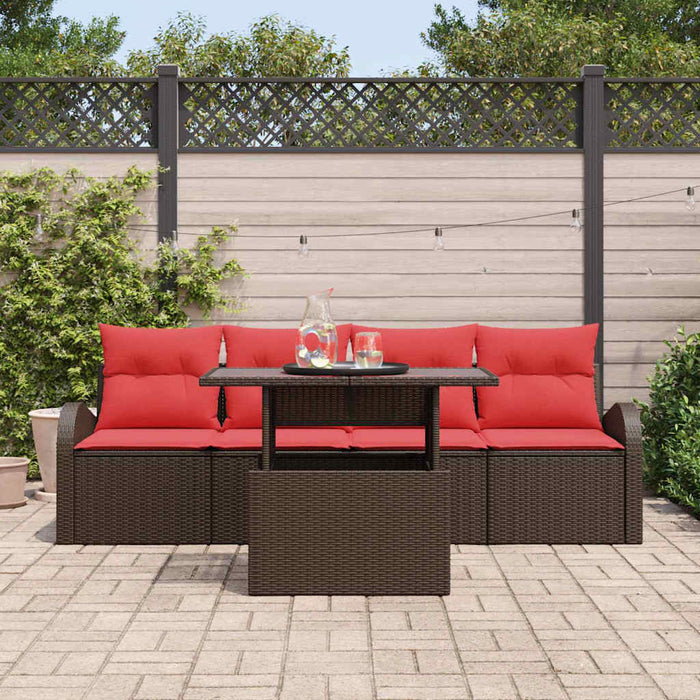 Set de canapele pentru grădină cu pernă 5 pcs Maro Poli Rattan WALTI