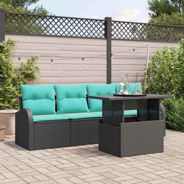 Set de canapele pentru grădină cu pernă 5 pcs Negru Poli Rattan WALTI