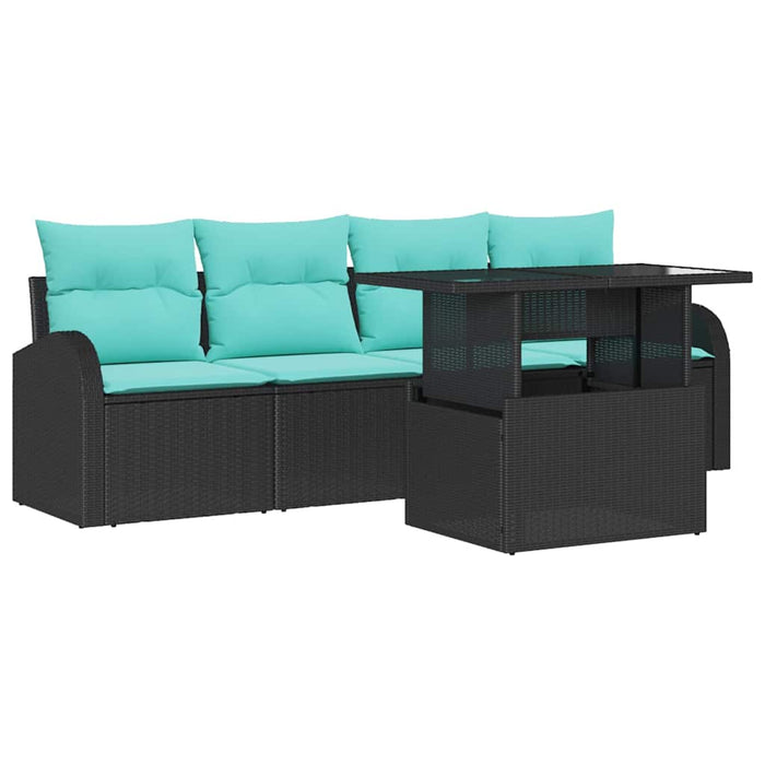 Set de canapele pentru grădină cu pernă 5 pcs Negru Poli Rattan WALTI