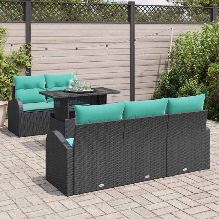 Set de canapele pentru grădină cu pernă 6 pcs Negru Poli Rattan WALTI