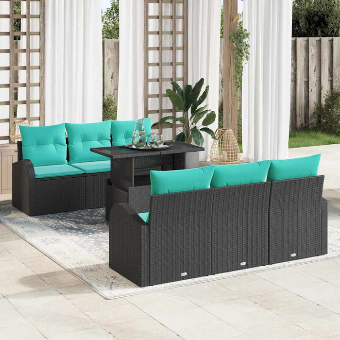 Set de canapele pentru grădină cu pernă 7 pcs Negru Poli Rattan WALTI
