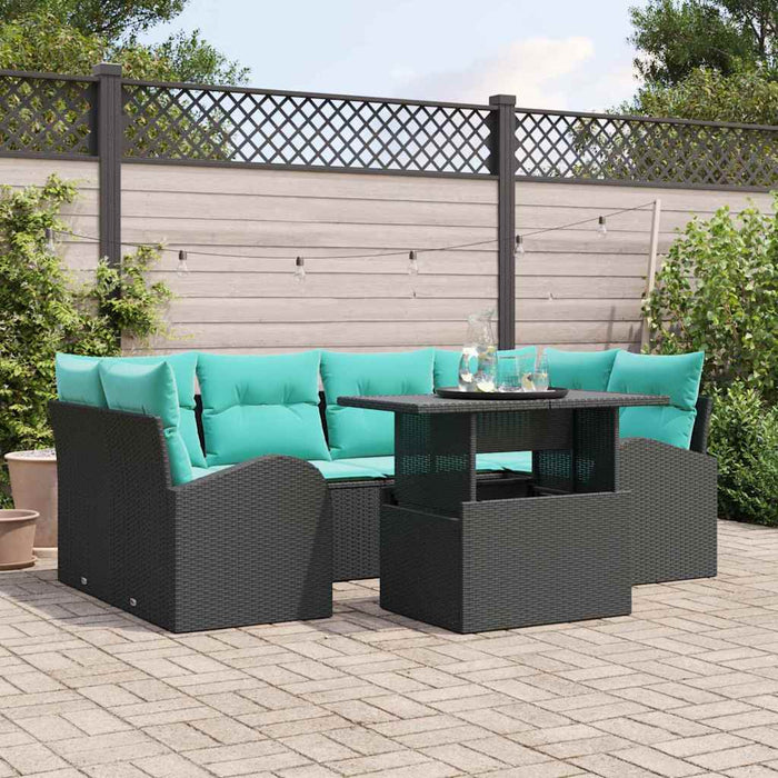 Set de canapele pentru grădină cu pernă 7 pcs Negru și Turcoaz WALTI