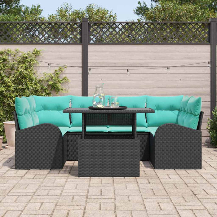 Set de canapele pentru grădină cu pernă 7 pcs Negru și Turcoaz WALTI