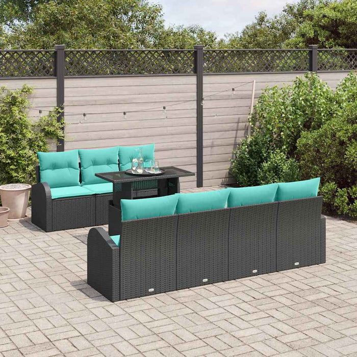 Set de canapele pentru grădină cu pernă 8 pcs Negru Poli Rattan WALTI