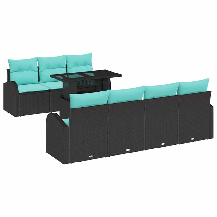 Set de canapele pentru grădină cu pernă 8 pcs Negru Poli Rattan WALTI