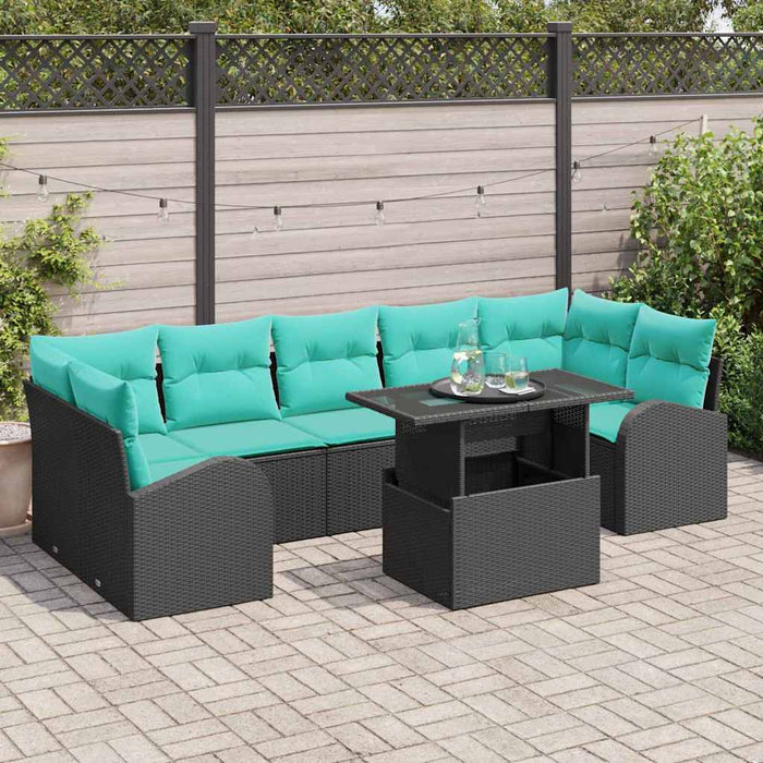 Set de canapele pentru grădină cu pernă 8 pcs Negru Poli Rattan WALTI