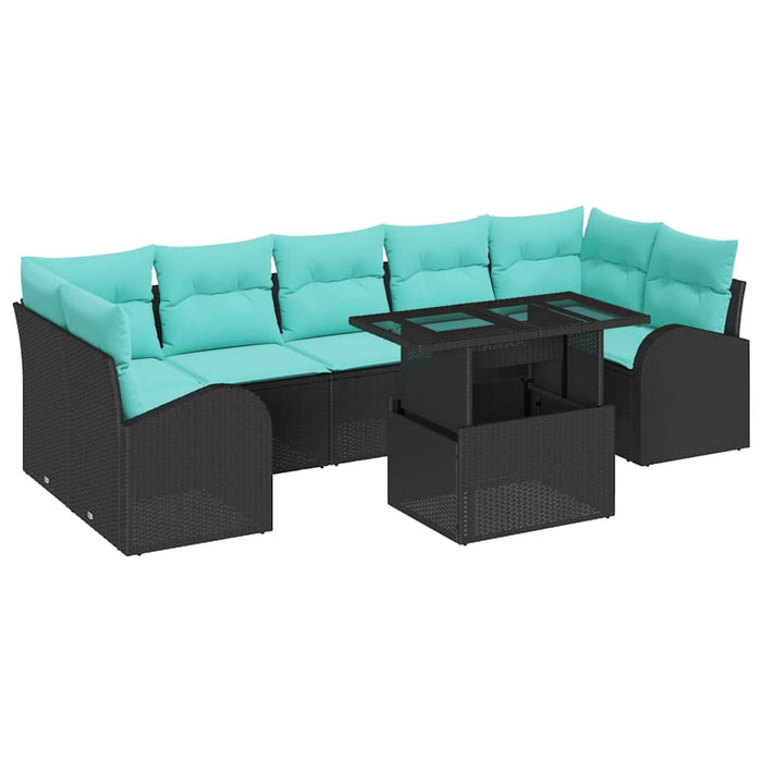 Set de canapele pentru grădină cu pernă 8 pcs Negru Poli Rattan WALTI