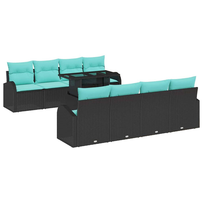 Set de canapele pentru grădină cu pernă 9 pcs Negru Poli Rattan WALTI