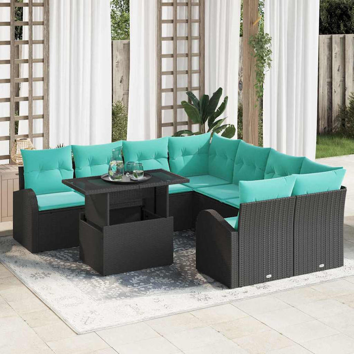 Set de canapele pentru grădină cu pernă 9 pcs Negru Poli Rattan WALTI