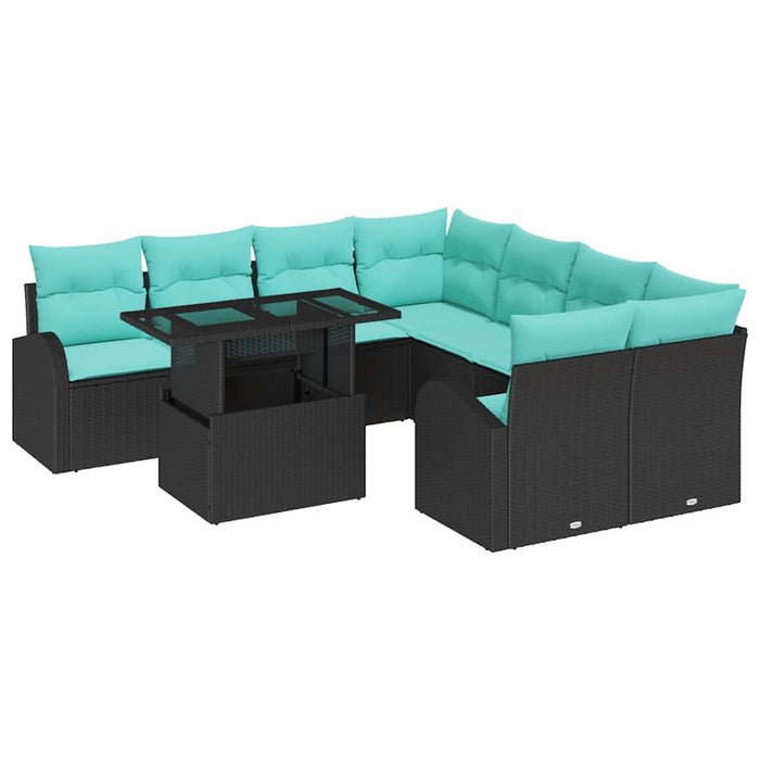 Set de canapele pentru grădină cu pernă 9 pcs Negru Poli Rattan WALTI