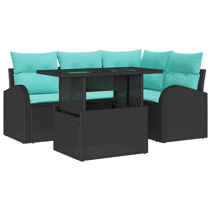 Set de canapele pentru grădină cu pernă 5 pcs Negru Rattan poli WALTI