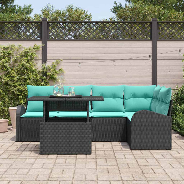 Set de canapele pentru grădină cu pernă 6 pcs Negru Rattan poli WALTI