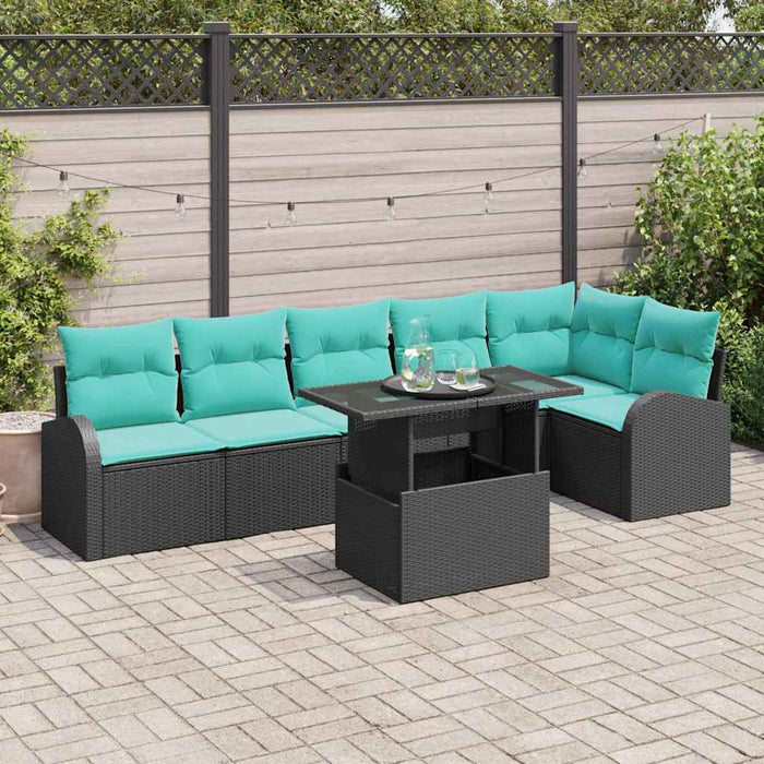 Set de canapele pentru grădină cu pernă 7 pcs Negru Rattan poli WALTI