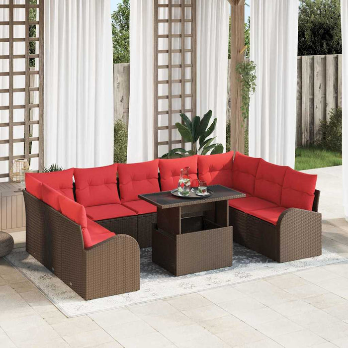 Set de canapele pentru grădină cu pernă 10 pcs Maro Rattan poli - WALTI WALTI