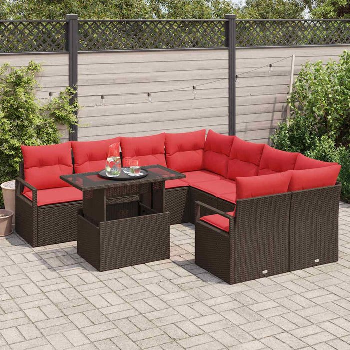 Set de canapele pentru grădină cu pernă 9 pcs Maro Rattan poli - WALTI WALTI