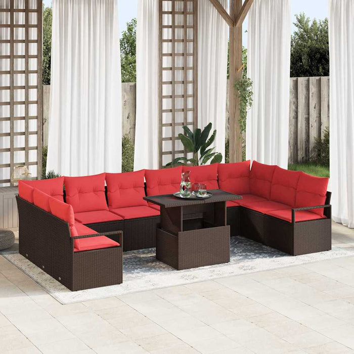 Set de canapele pentru grădină cu pernă 11 pcs Maro poliratan WALTI
