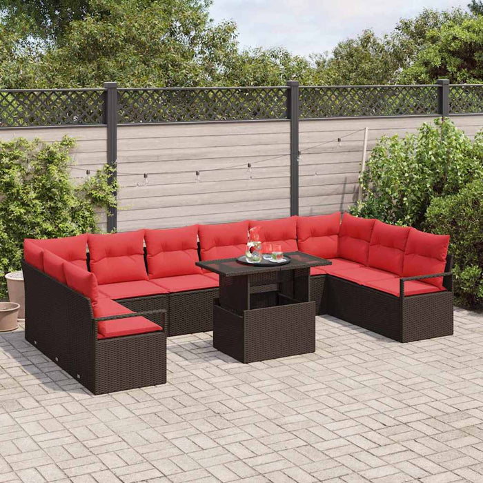 Set de canapele pentru grădină cu pernă 11 pcs Maro poliratan WALTI