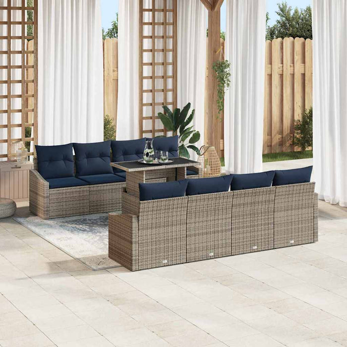 Set de canapele pentru grădină cu pernă 9 pcs Gri poliratan - WALTI WALTI