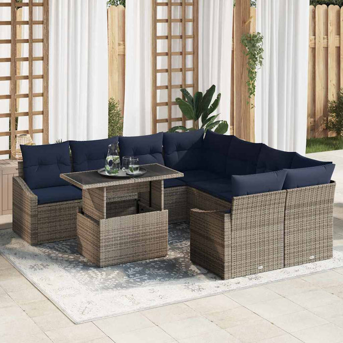 Set de canapele pentru grădină cu pernă 9 pcs Gri poliratan - WALTI WALTI