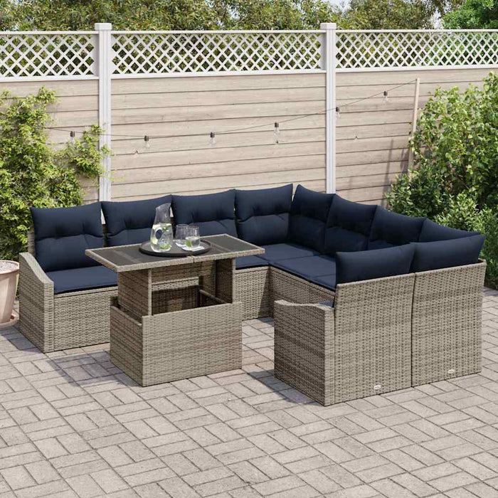 Set de canapele pentru grădină cu pernă 9 pcs Gri poliratan - WALTI WALTI