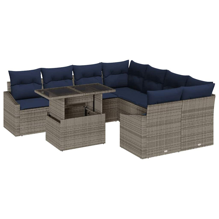 Set de canapele pentru grădină cu pernă 9 pcs Gri poliratan - WALTI WALTI