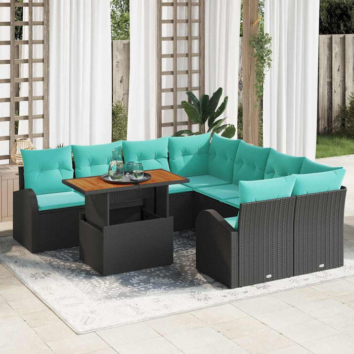 Set de canapele pentru grădină 9 pcs Negru Rattan poli WALTI