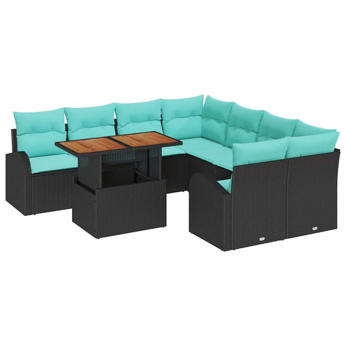 Set de canapele pentru grădină 9 pcs Negru Rattan poli WALTI