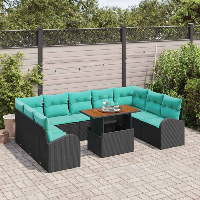 Set de canapele pentru grădină 10 pcs Negru Rattan poli WALTI