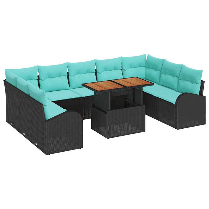 Set de canapele pentru grădină 10 pcs Negru Rattan poli WALTI
