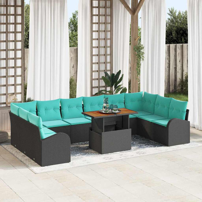 Set de canapele pentru grădină 11 pcs Negru Rattan poli WALTI