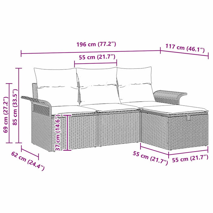 Set de canapele pentru grădină 4 pcs negru și crem Rattan poli - WALTI WALTI