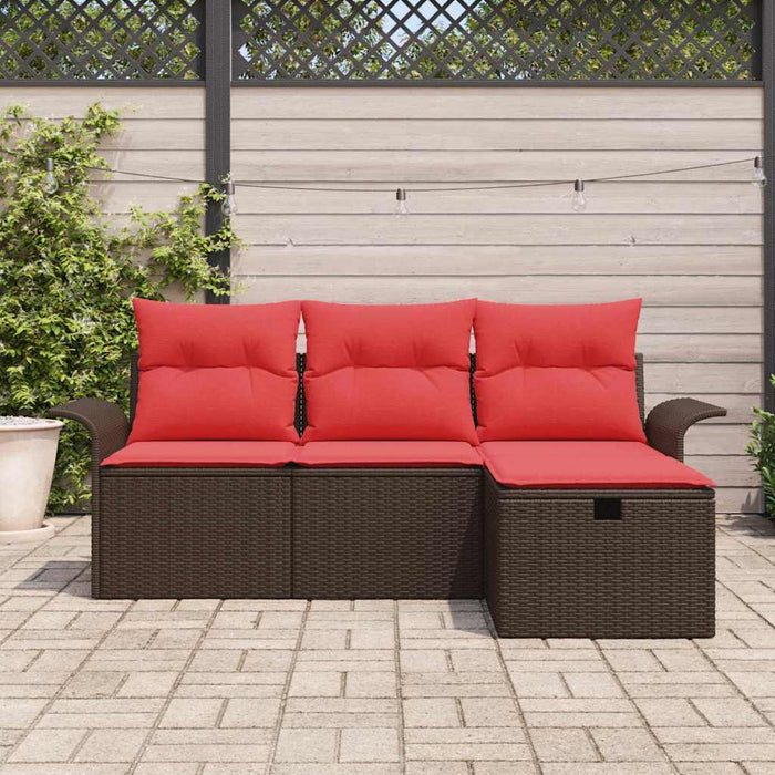 Set de canapele pentru grădină 4 pcs Maro și roșu poliratan WALTI